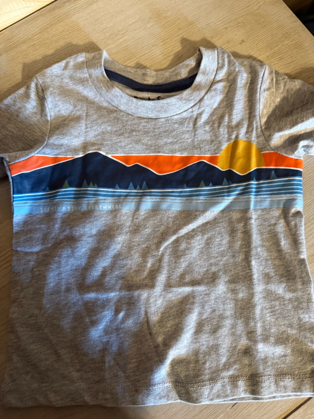 Grey Kids Graphic Tee with Orange & Blue Sunset Design 12 Month